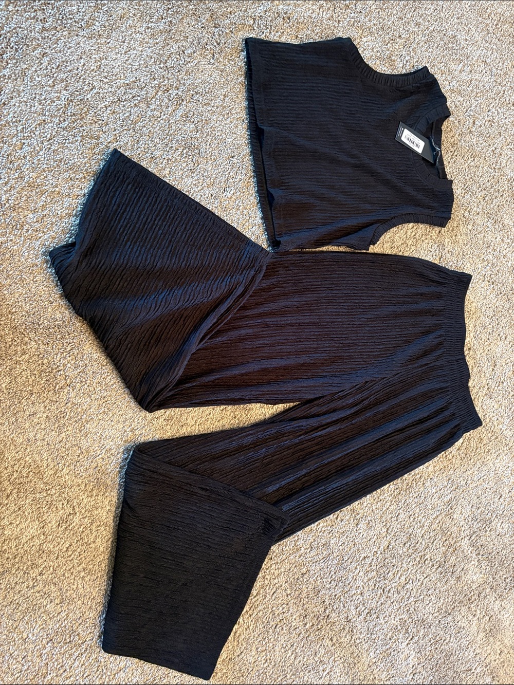 Love poem set Sleeveless Black Ribbed pants and Crop Top Set
